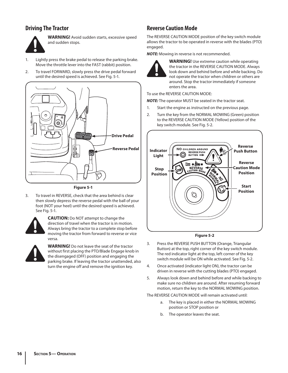 Driving the tractor, Reverse caution mode | Rover 2042 User Manual | Page 16 / 33