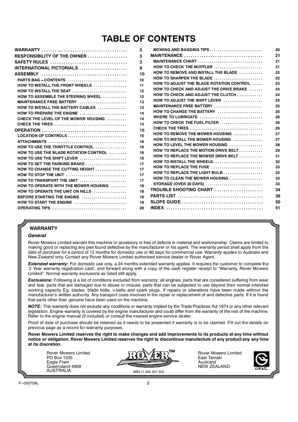 Rover Clipper 405012x108A User Manual | Page 2 / 52