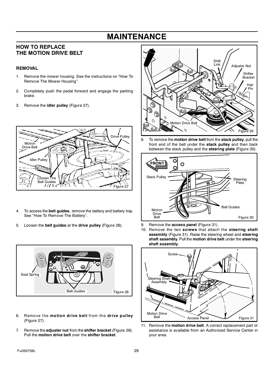 Maintenance, How to replace the motion drive belt | Rover Clipper 405012x108A User Manual | Page 29 / 52