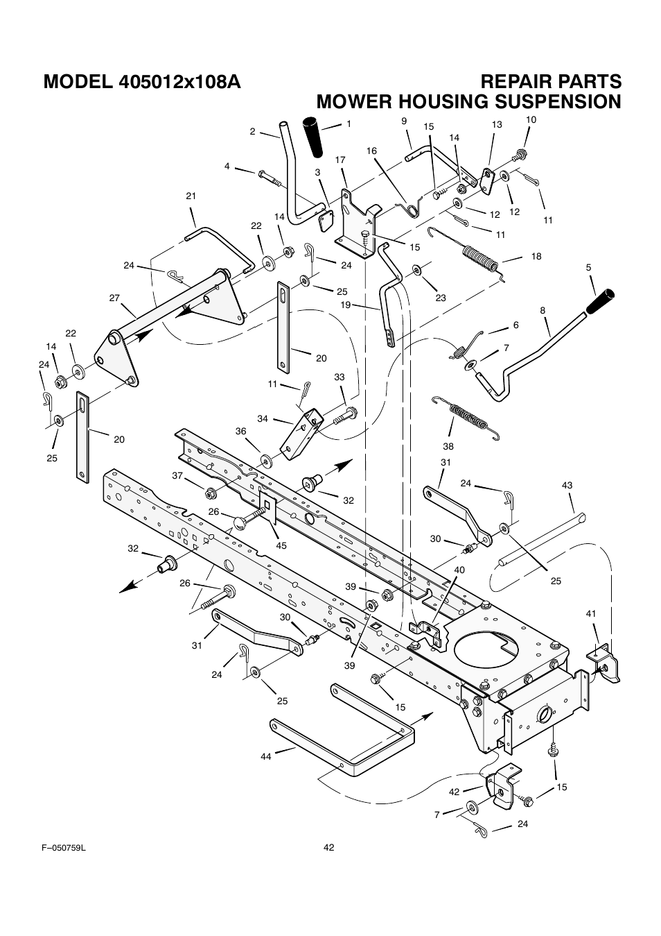 Mower housing suspension | Rover Clipper 405012x108A User Manual | Page 42 / 52
