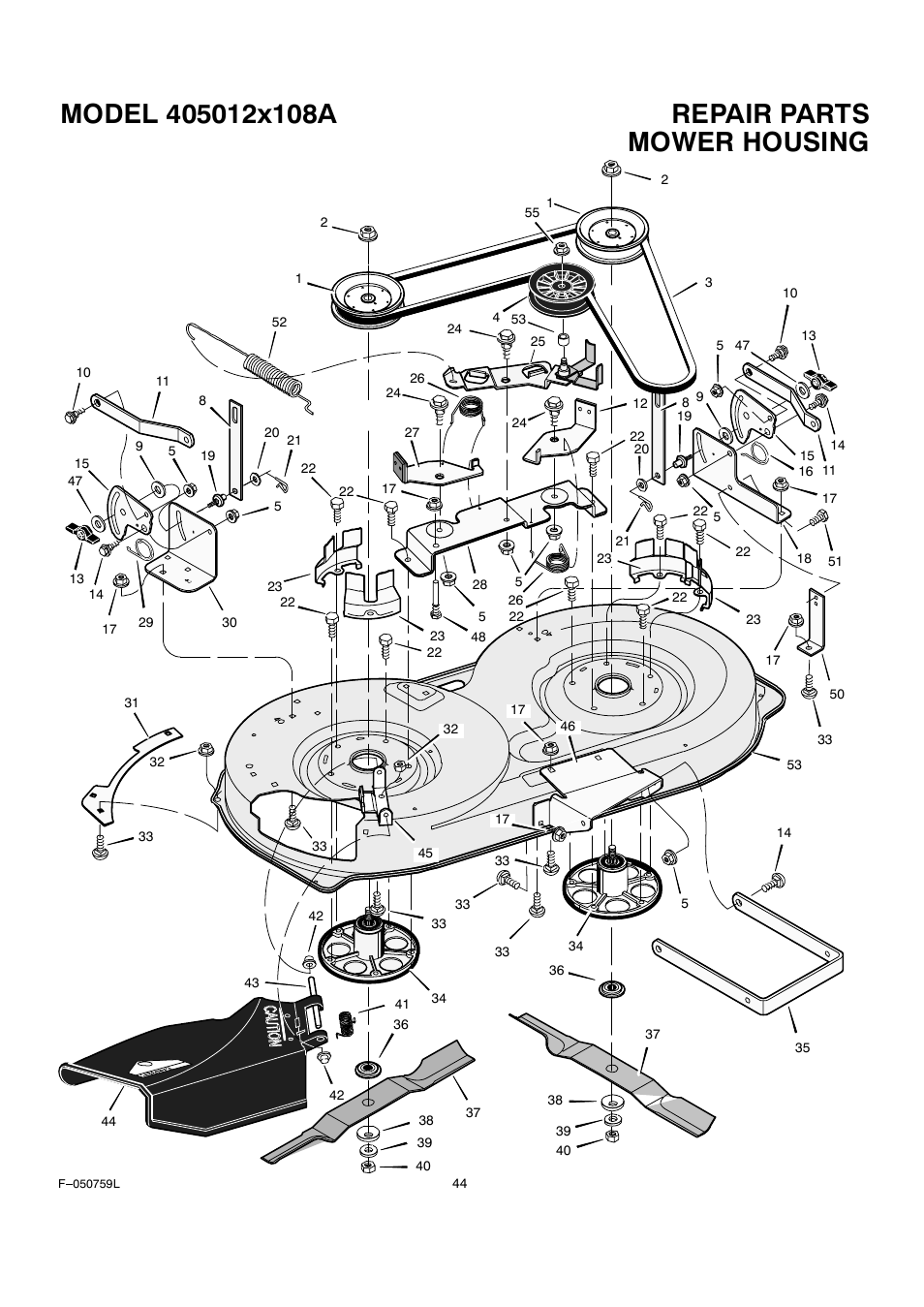 Mower housing | Rover Clipper 405012x108A User Manual | Page 44 / 52