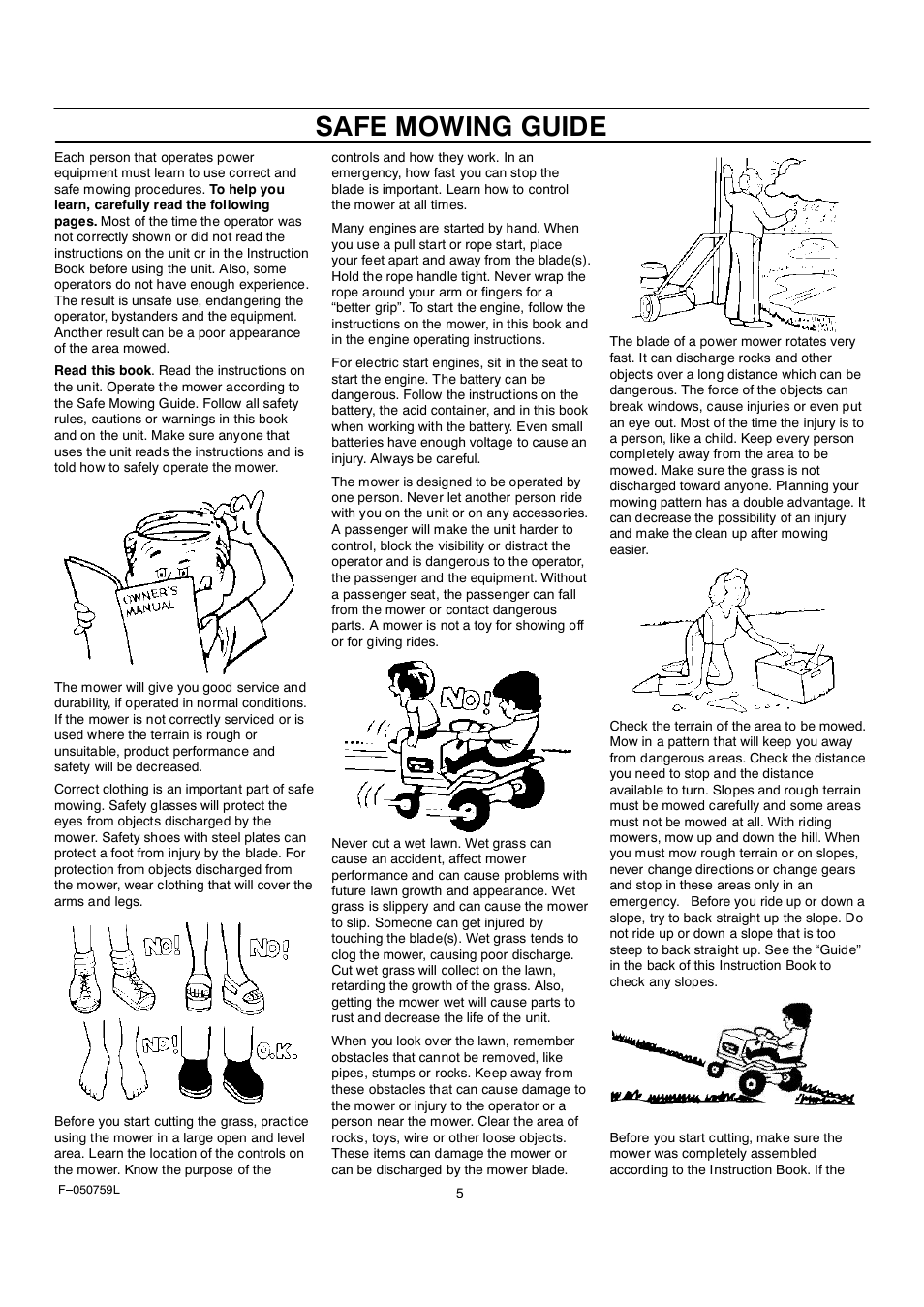 Safe mowing guide | Rover Clipper 405012x108A User Manual | Page 5 / 52