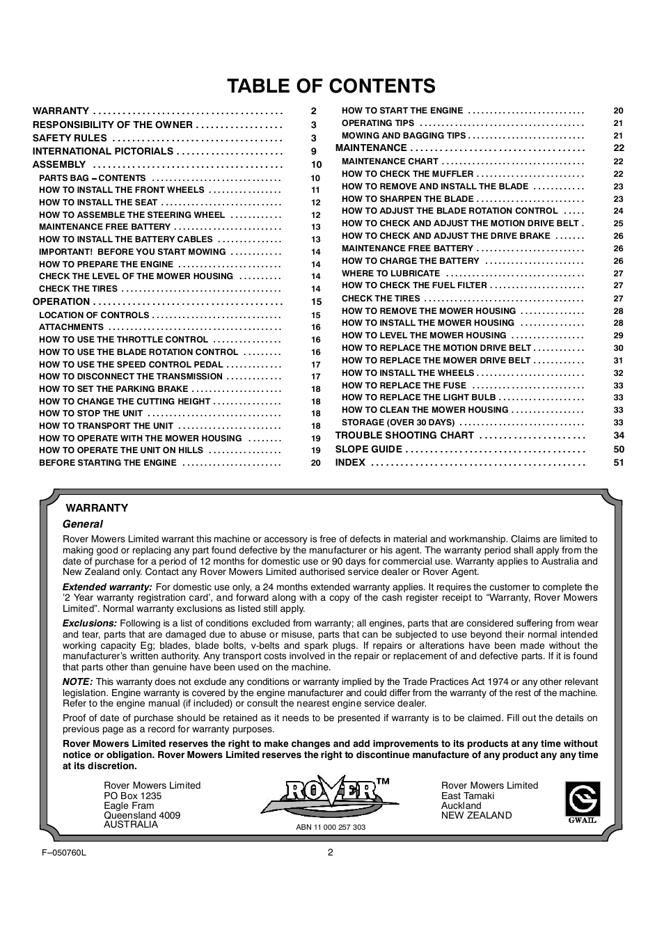 Rover Clipper 405606x108A User Manual | Page 2 / 52