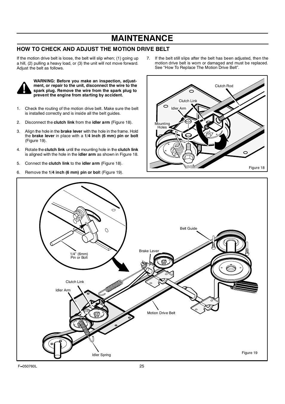 Maintenance, How to check and adjust the motion drive belt | Rover Clipper 405606x108A User Manual | Page 25 / 52