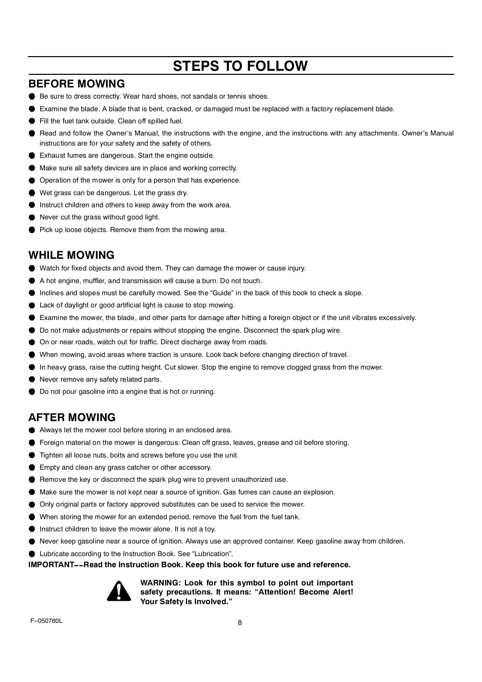 Steps to follow, Before mowing, While mowing | After mowing | Rover Clipper 405606x108A User Manual | Page 8 / 52