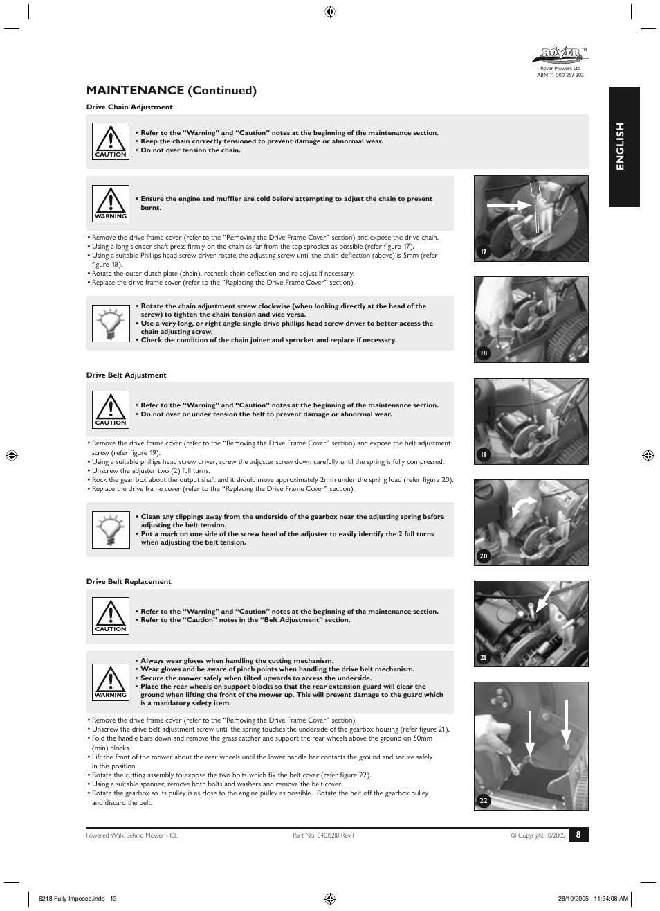 Maintenance (continued), English | Rover 51 User Manual | Page 11 / 92