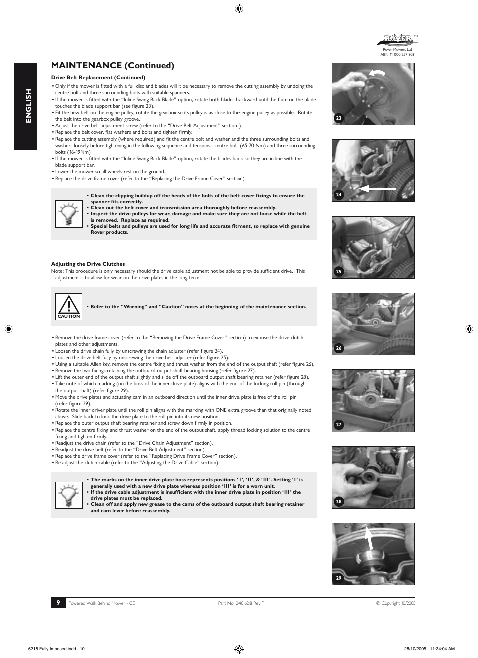 Maintenance (continued), English | Rover 51 User Manual | Page 12 / 92