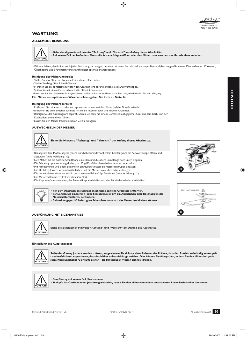 Betrieb, Wartung, Deutsch | Rover 51 User Manual | Page 23 / 92