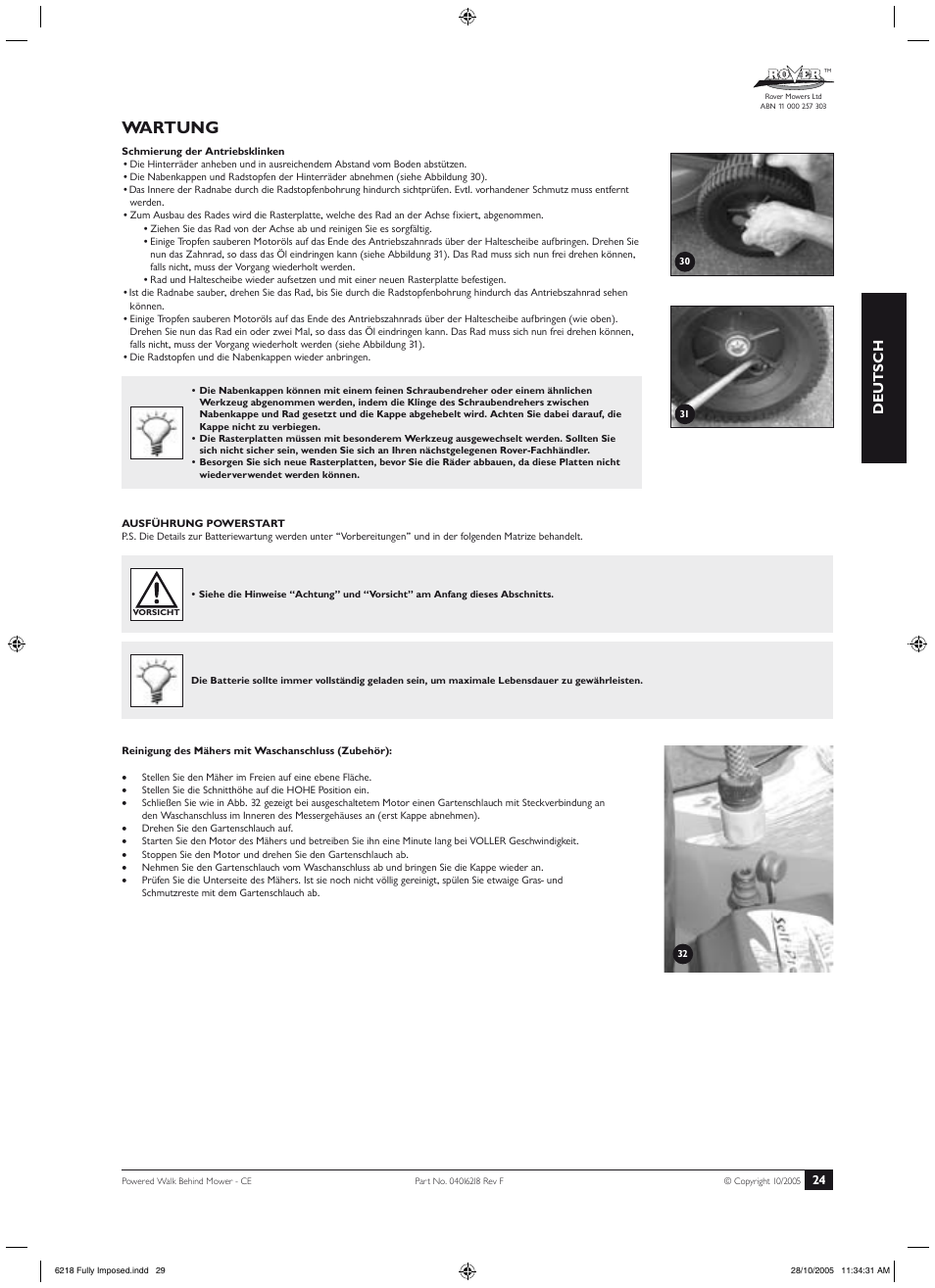 Wartung, Deutsch | Rover 51 User Manual | Page 27 / 92