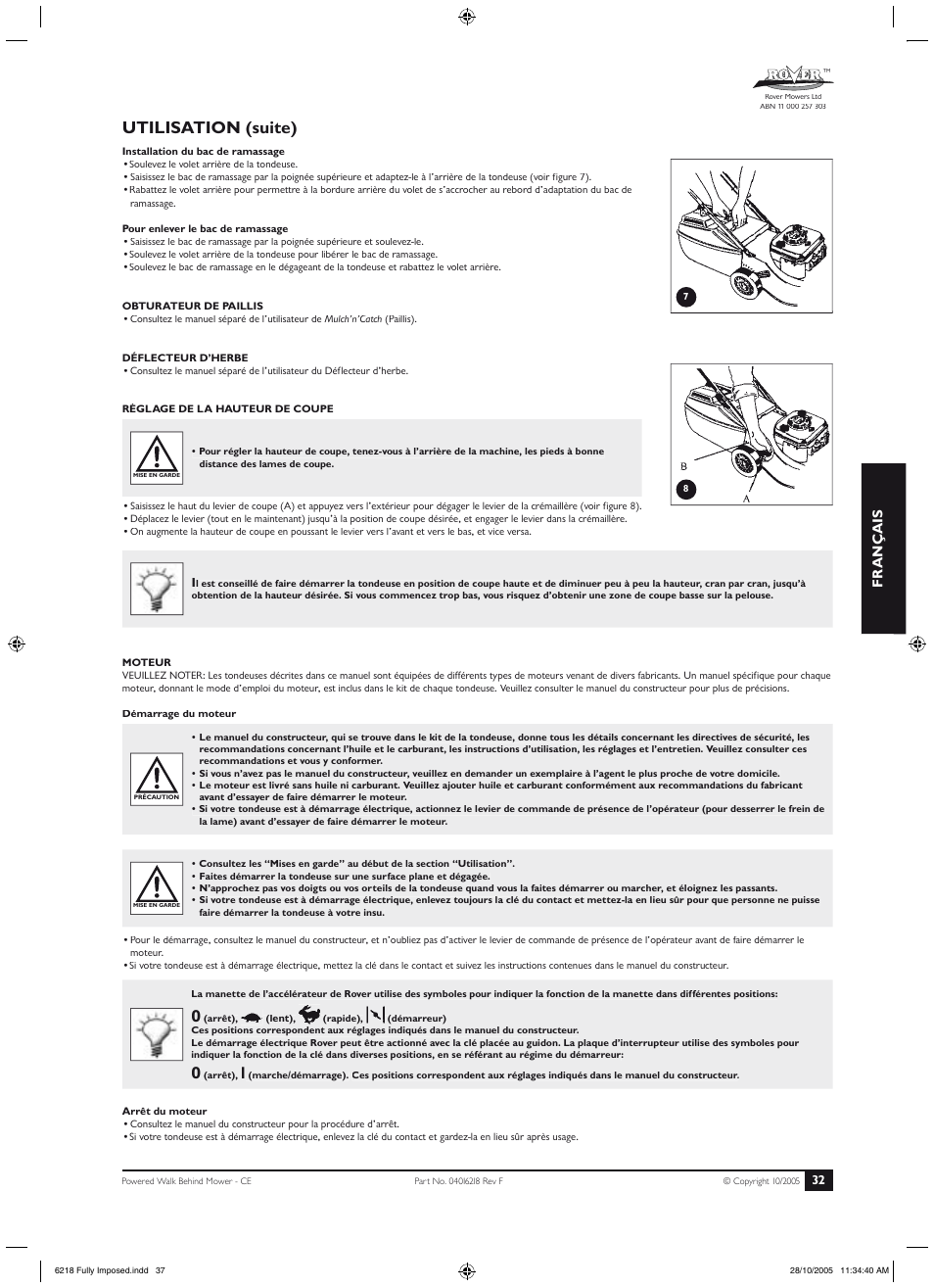 Installation (suite), Utilisation, Utilisation (suite) | Fr ançais | Rover 51 User Manual | Page 35 / 92