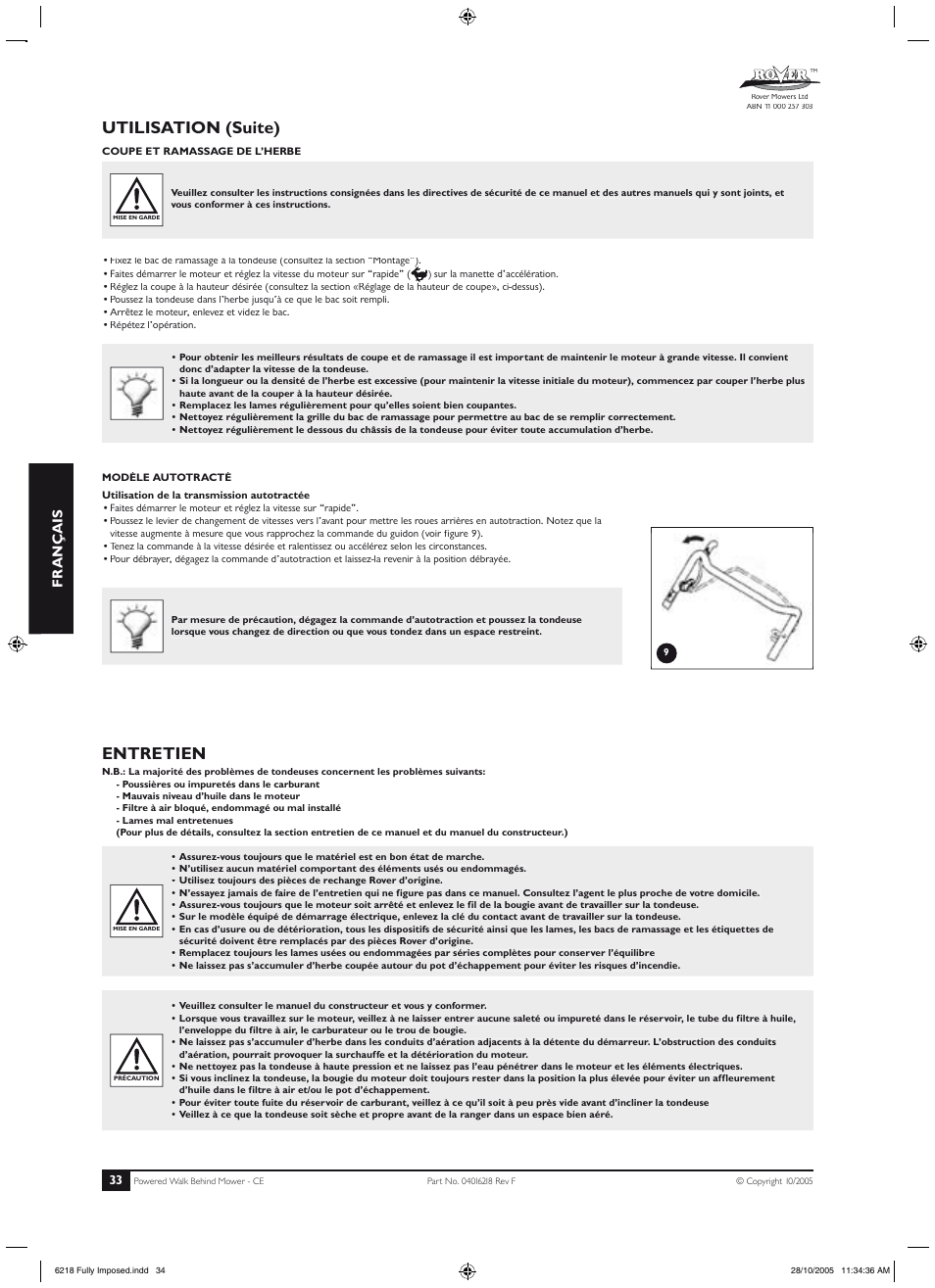 Spécifications, Installation, Éléments | Utilisation (suite), Entretien, Fr ançais | Rover 51 User Manual | Page 36 / 92
