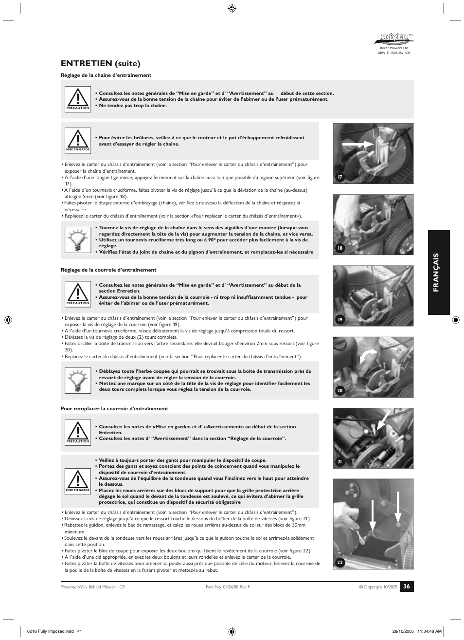 Entretien (suite), Fr ançais | Rover 51 User Manual | Page 39 / 92