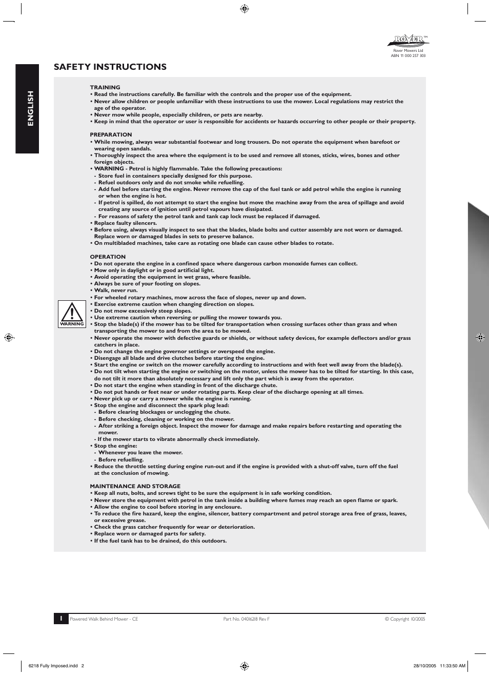 Safety instructions, English | Rover 51 User Manual | Page 4 / 92