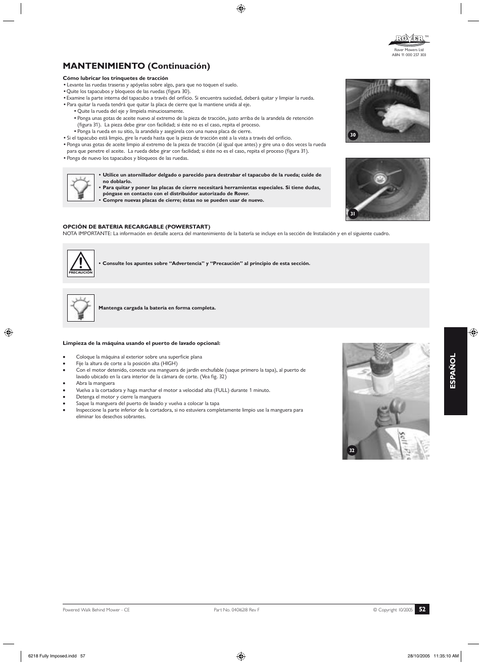 Mantenimiento (continuación), Esp añol | Rover 51 User Manual | Page 55 / 92