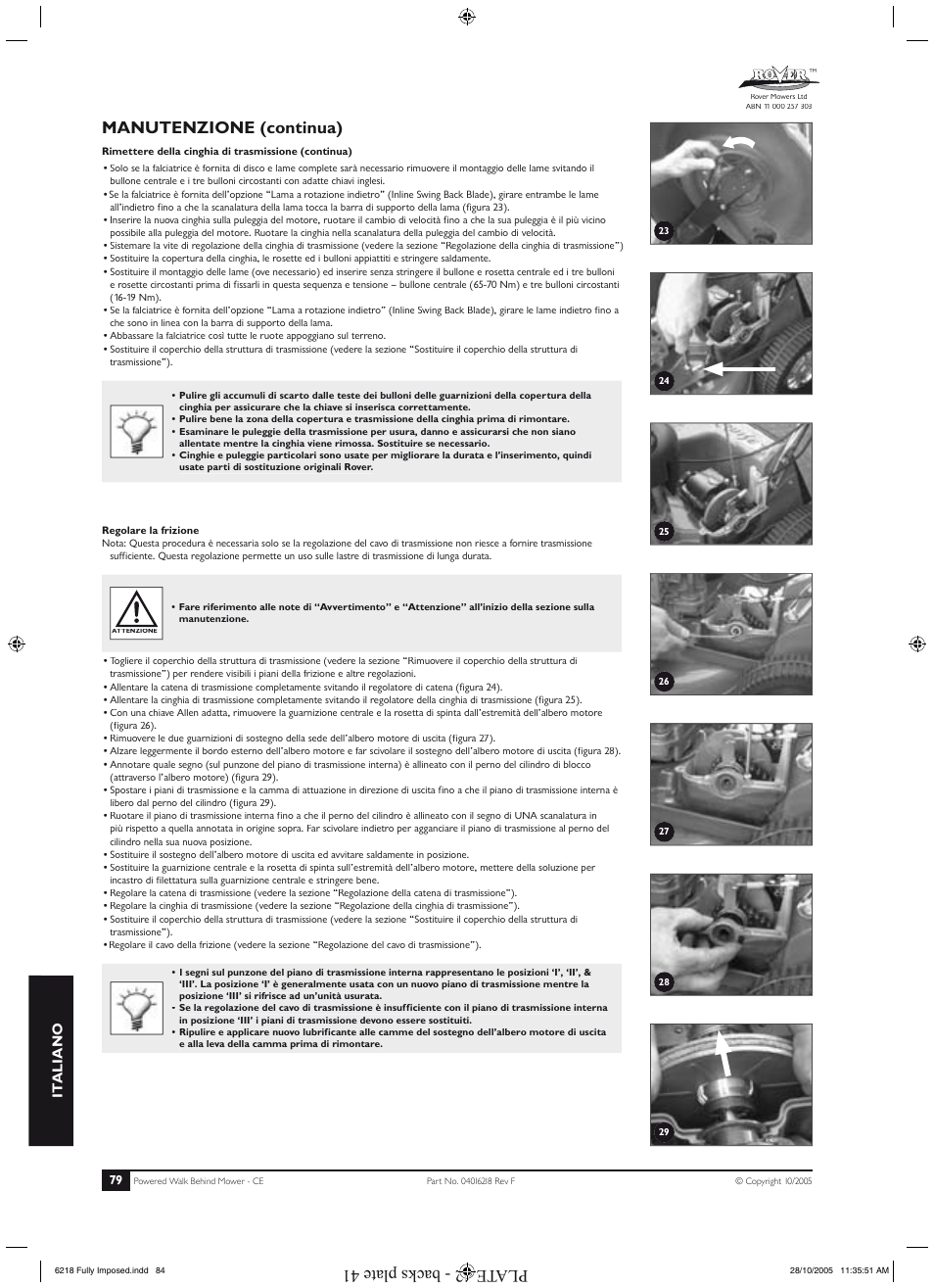 Manutenzione (continua), Plate 42 - backs plate 41, It aliano | Rover 51 User Manual | Page 82 / 92