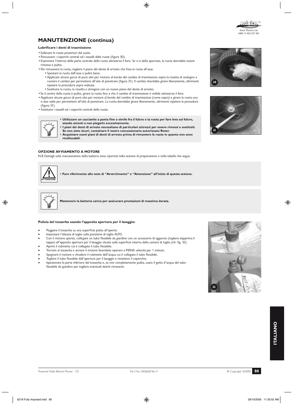 Manutenzione (continua), It aliano | Rover 51 User Manual | Page 83 / 92