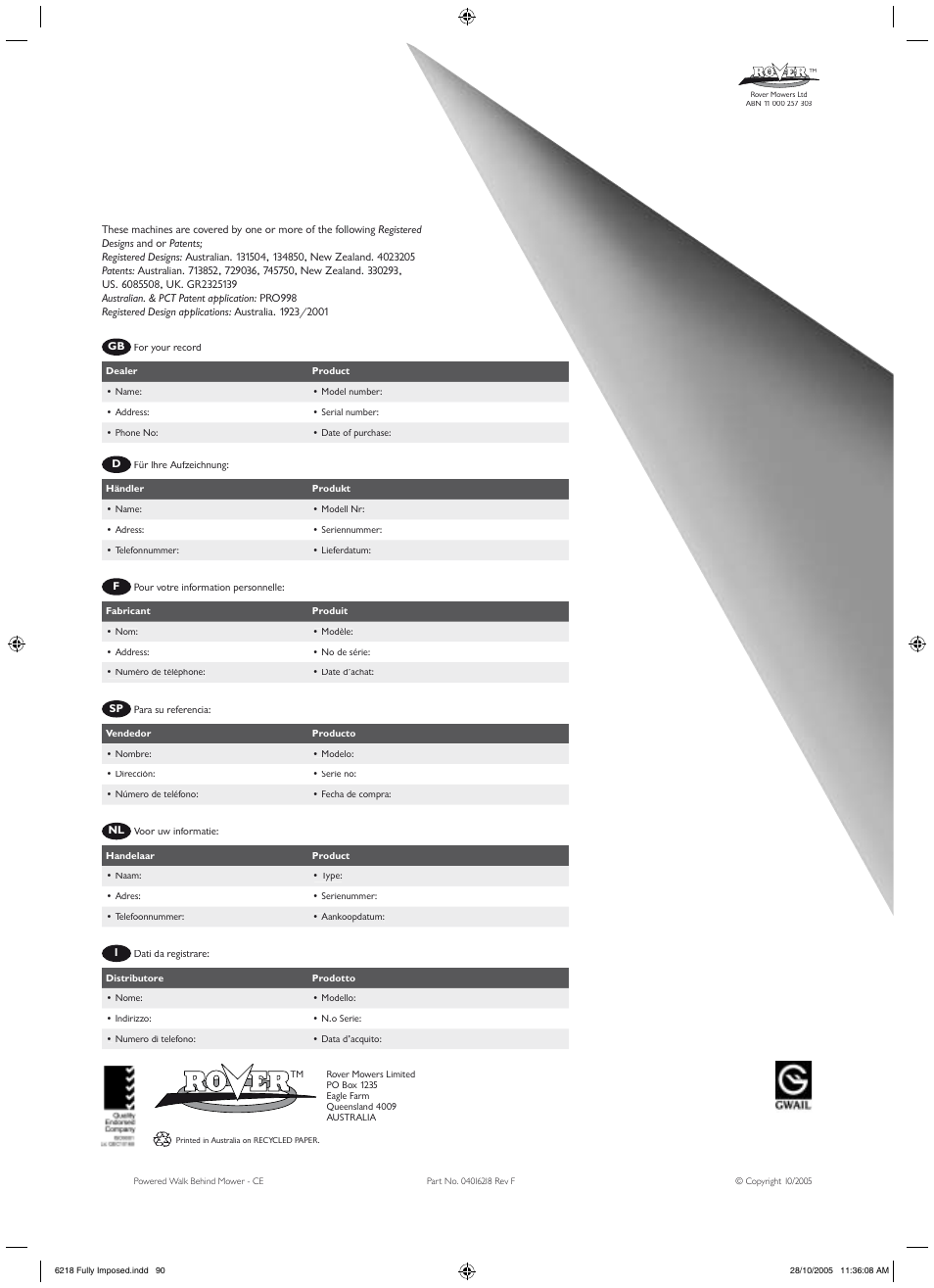 Spare parts views | Rover 51 User Manual | Page 92 / 92