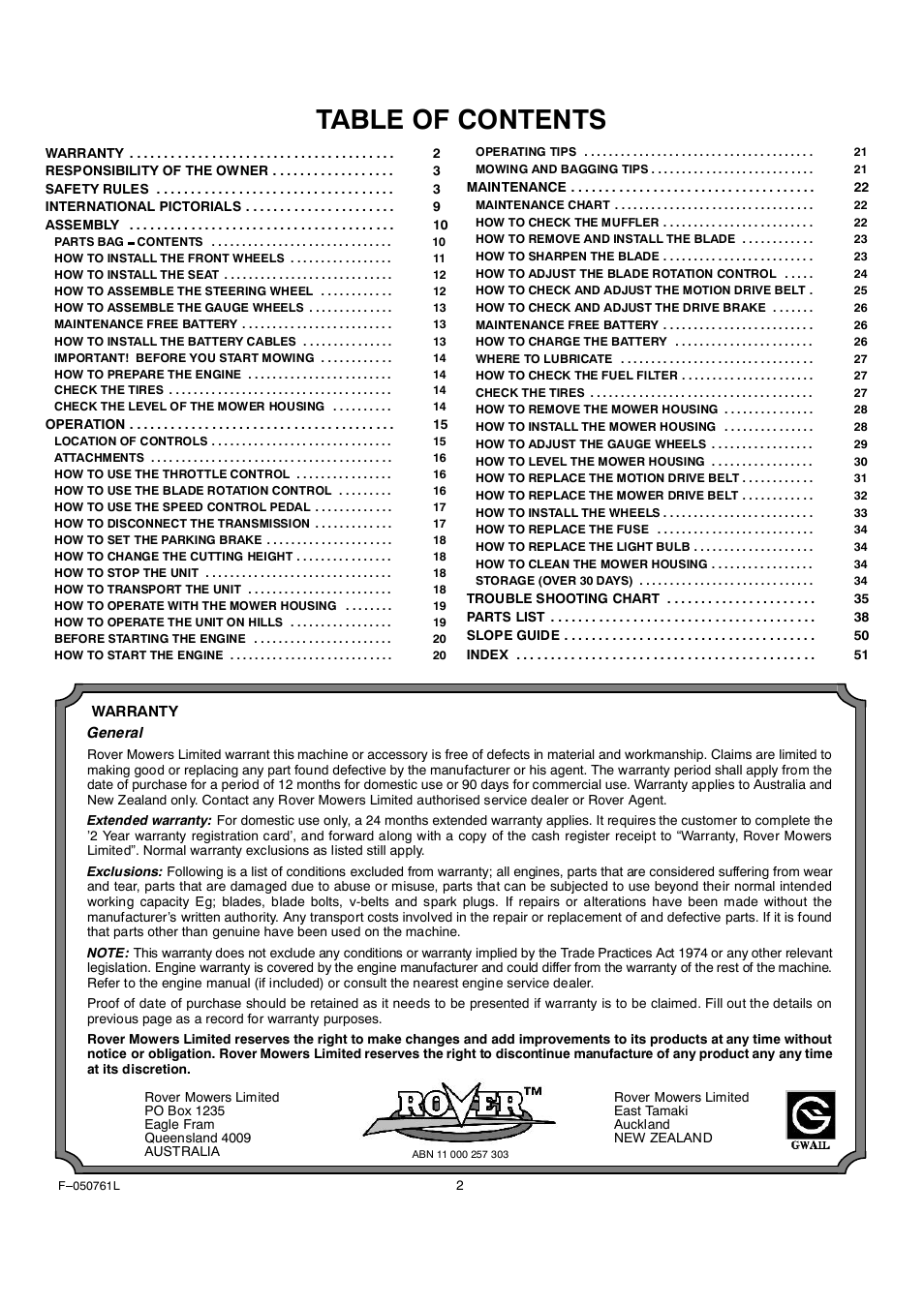 Rover 425621x108A User Manual | Page 2 / 52