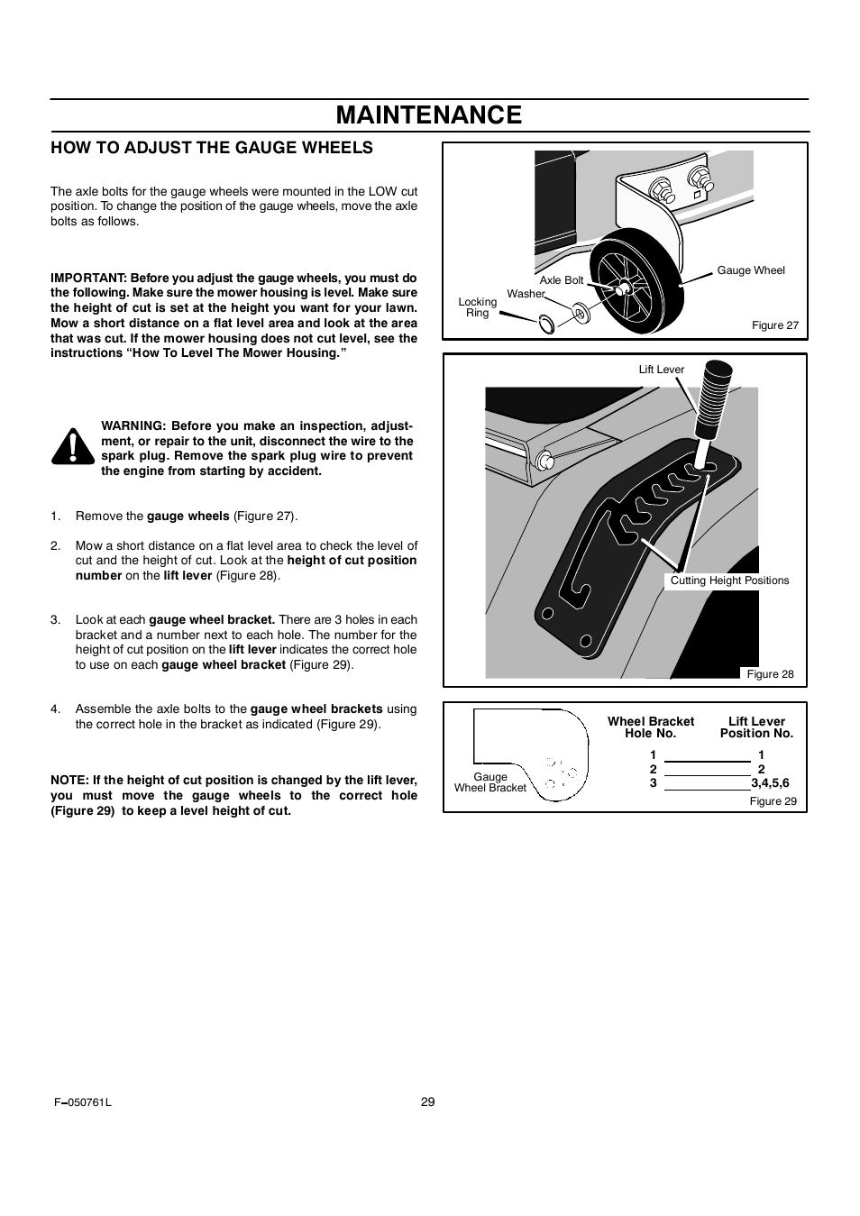 Maintenance, How to adjust the gauge wheels | Rover 425621x108A User Manual | Page 29 / 52