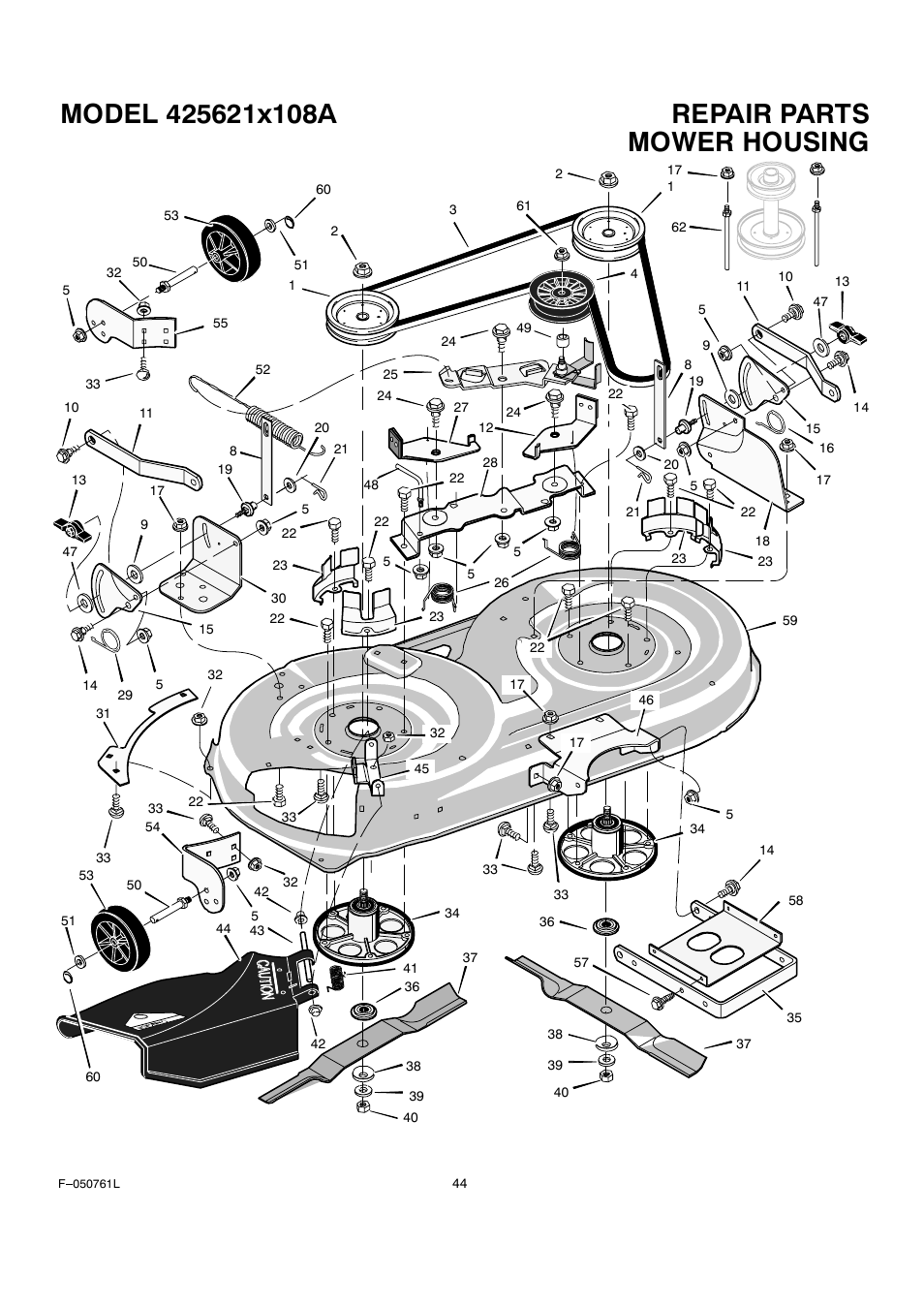 Mower housing | Rover 425621x108A User Manual | Page 44 / 52