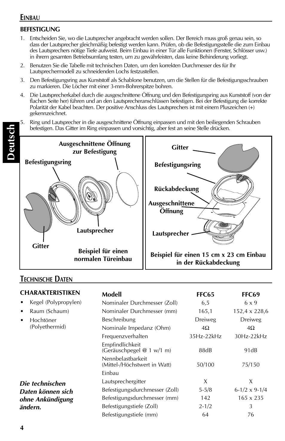 Deutsch | Rockford Fosgate FFC69 User Manual | Page 16 / 24