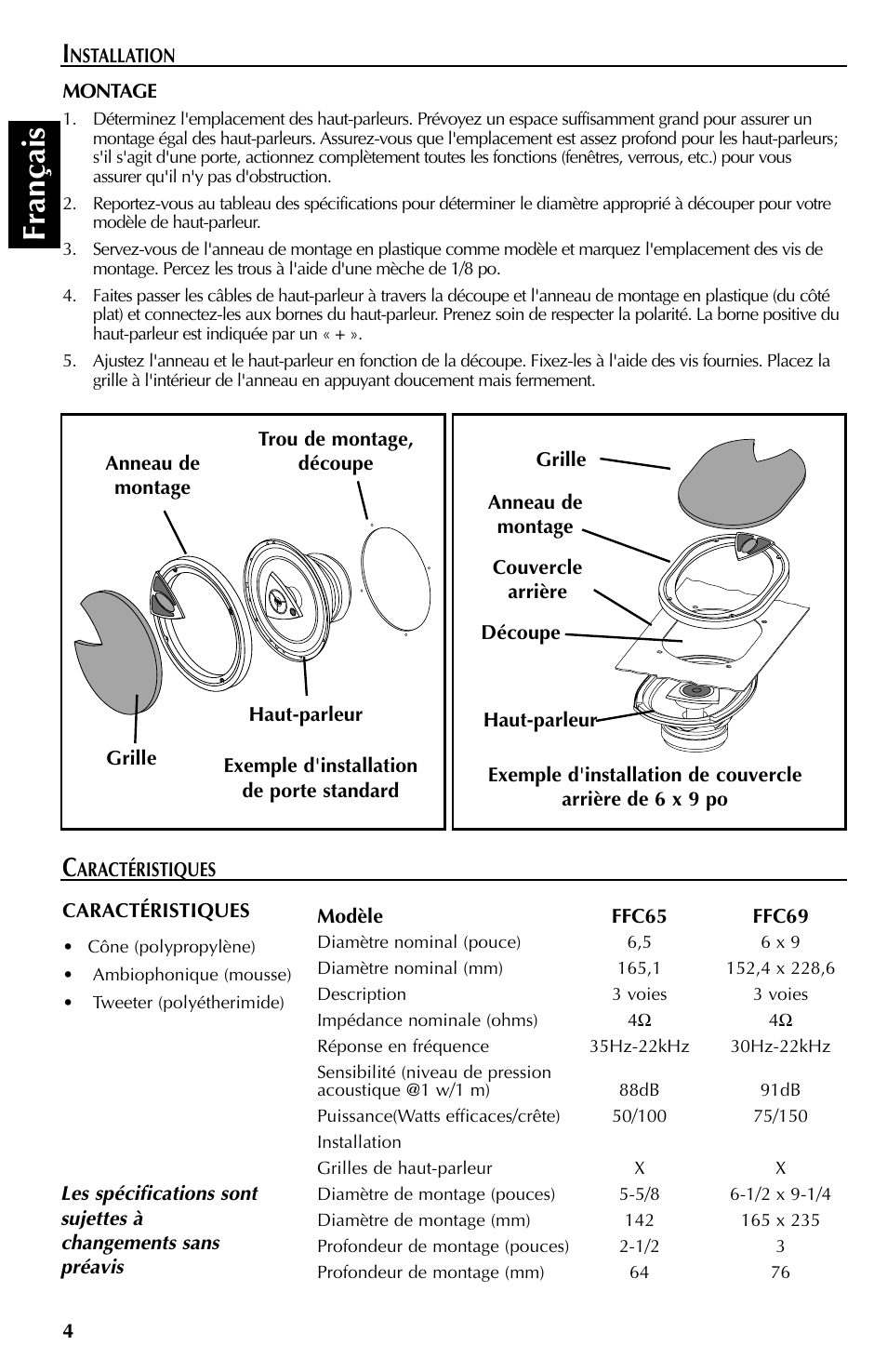 Fran çais | Rockford Fosgate FFC69 User Manual | Page 8 / 24