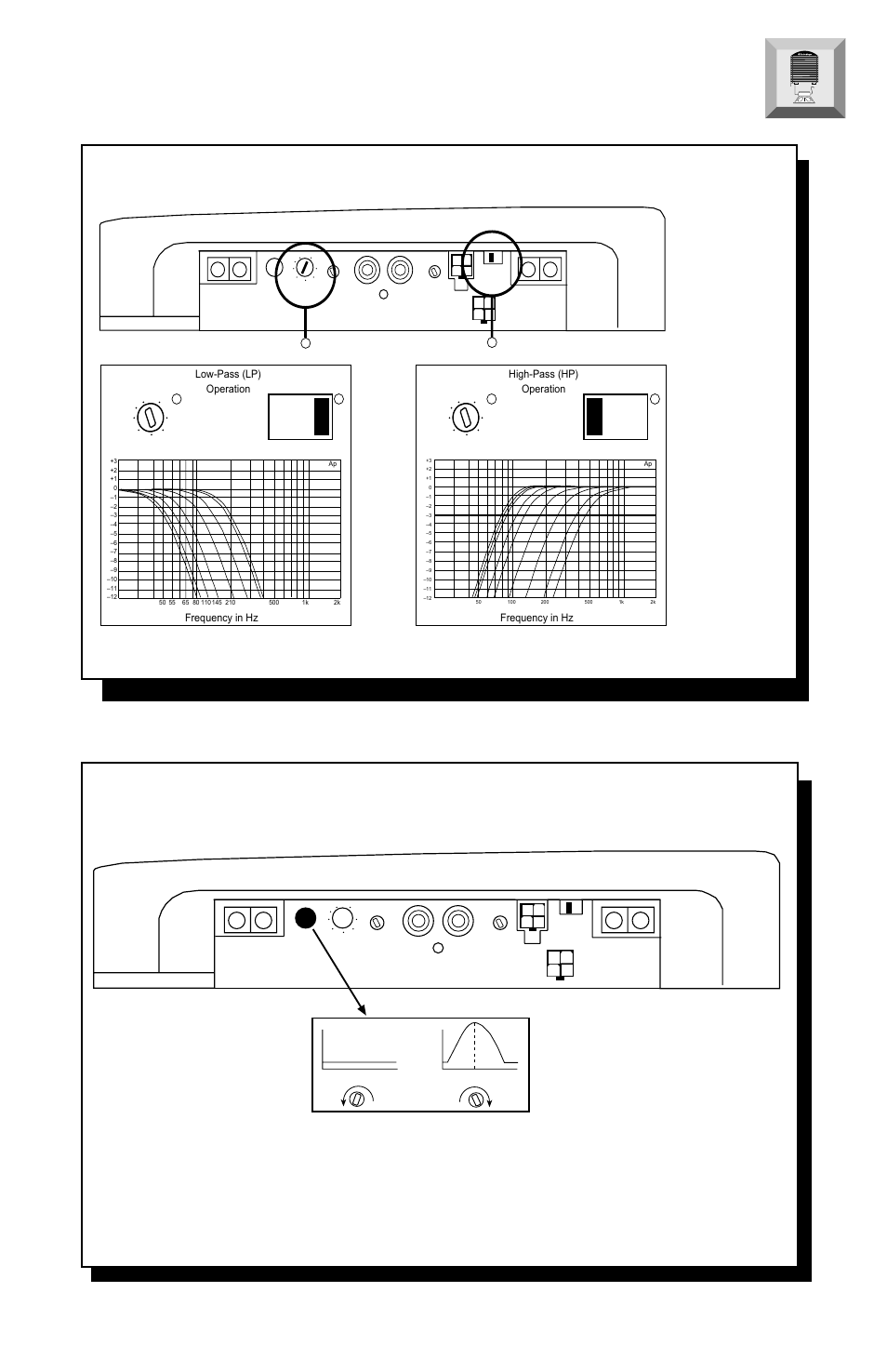 14 – crossover operation punch bass operation, Frequency in hz low-pass (lp) operation, Frequency in hz high-pass (hp) operation | Rockford Fosgate PUNCH250 User Manual | Page 19 / 40