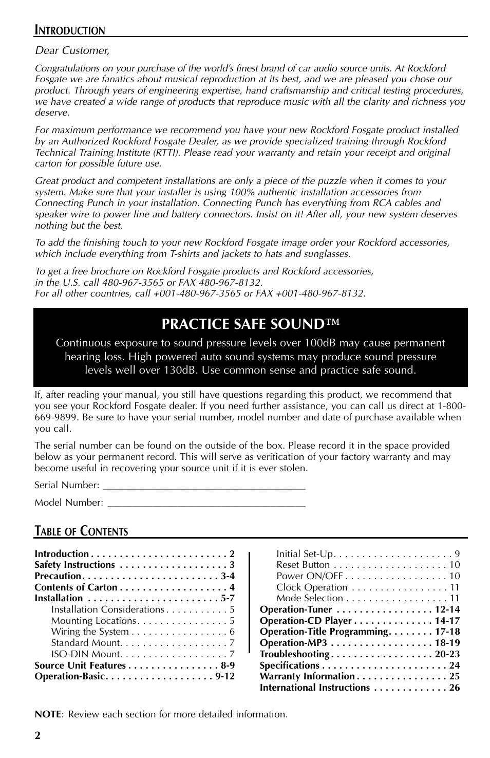 Practice safe sound | Rockford Fosgate RFX9110 User Manual | Page 2 / 76