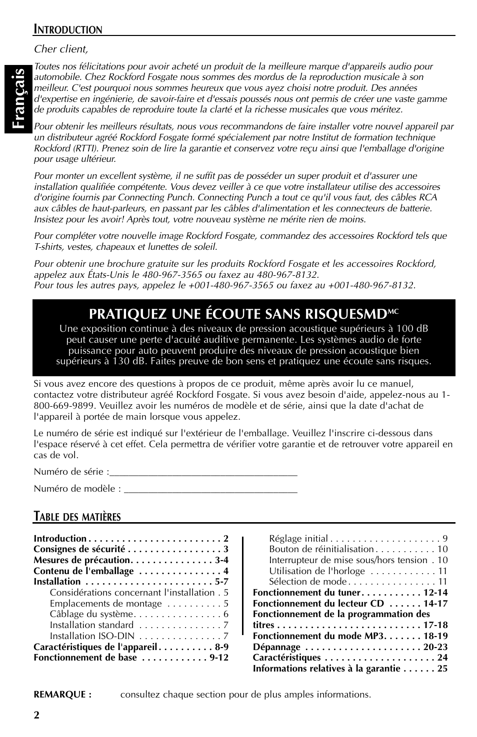 Français, Pratiquez une écoute sans risquesmd | Rockford Fosgate RFX9110 User Manual | Page 26 / 76