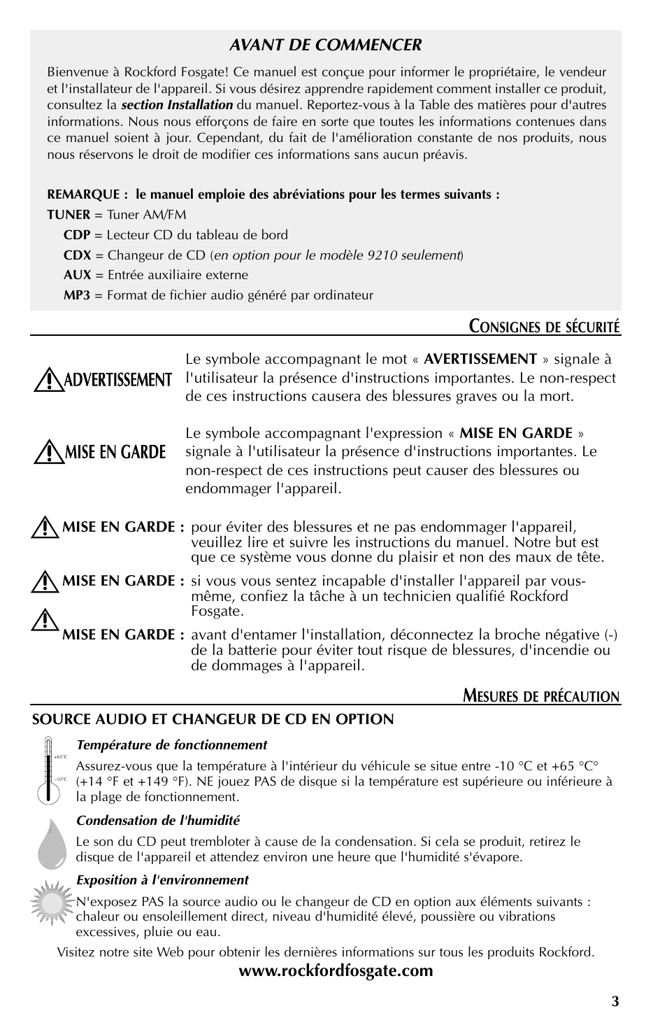 Avant de commencer | Rockford Fosgate RFX9110 User Manual | Page 27 / 76