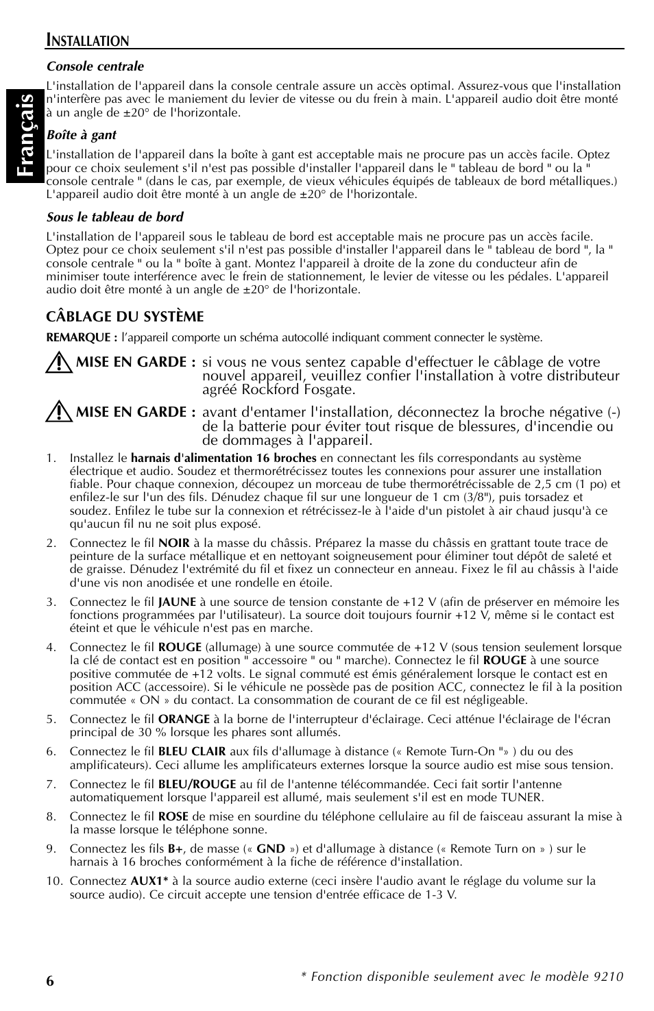 Fran çais | Rockford Fosgate RFX9110 User Manual | Page 30 / 76