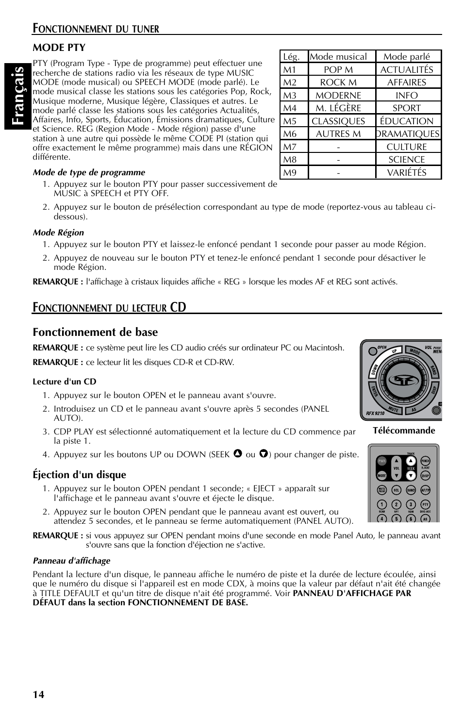 Fran çais, Fonctionnement de base | Rockford Fosgate RFX9110 User Manual | Page 38 / 76