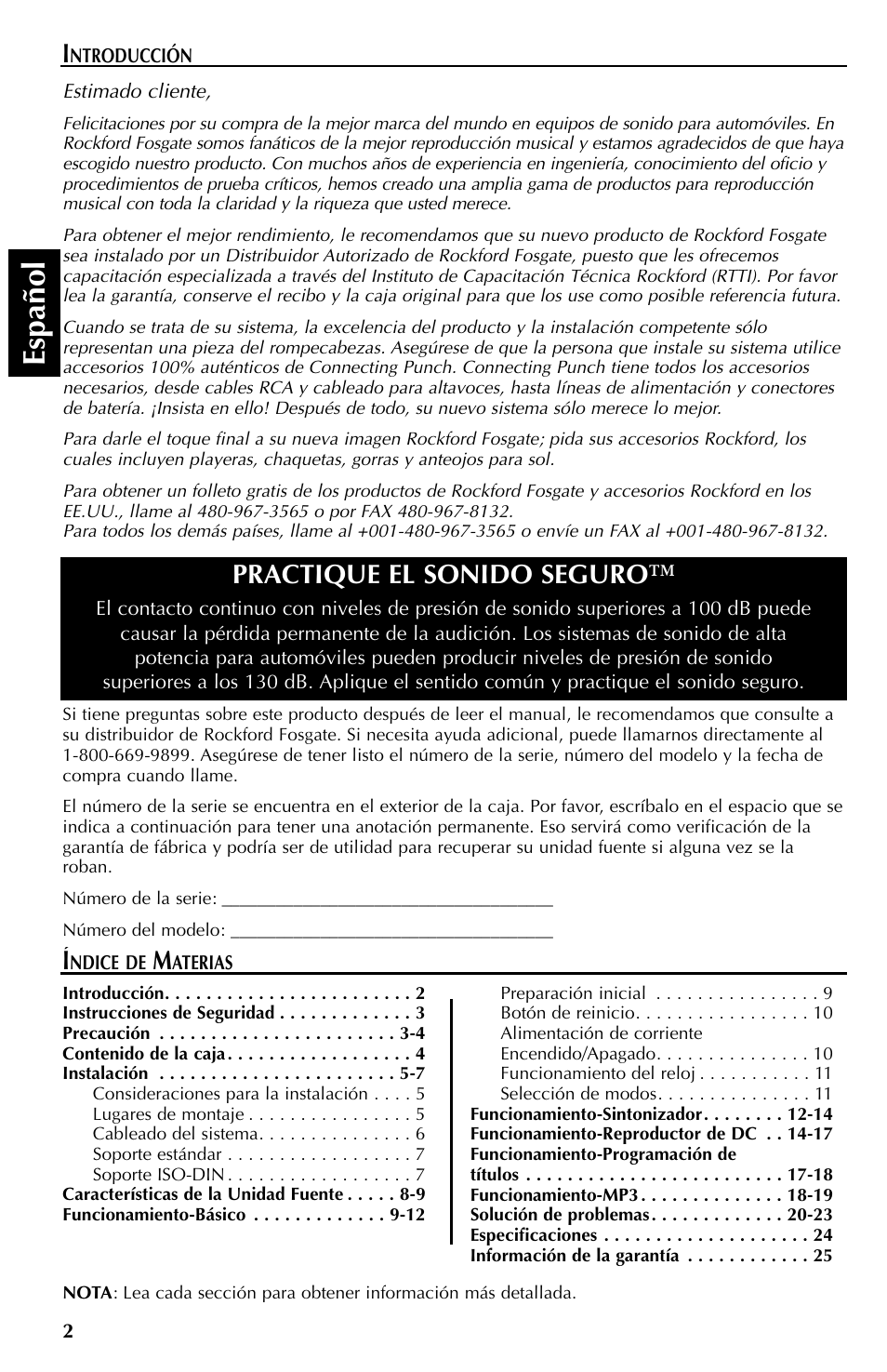 Español, Practique el sonido seguro | Rockford Fosgate RFX9110 User Manual | Page 50 / 76