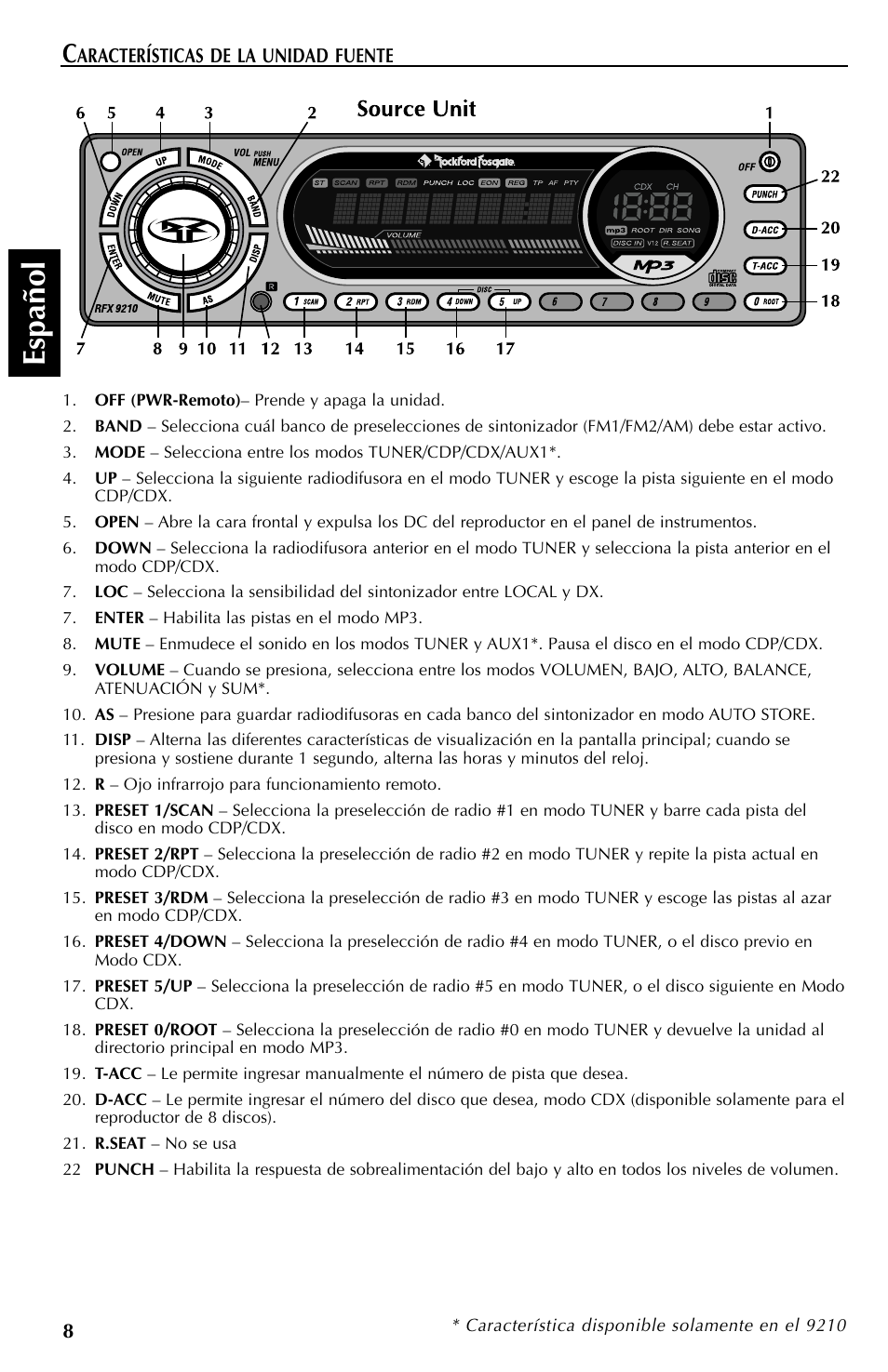 Espa ñ ol | Rockford Fosgate RFX9110 User Manual | Page 56 / 76