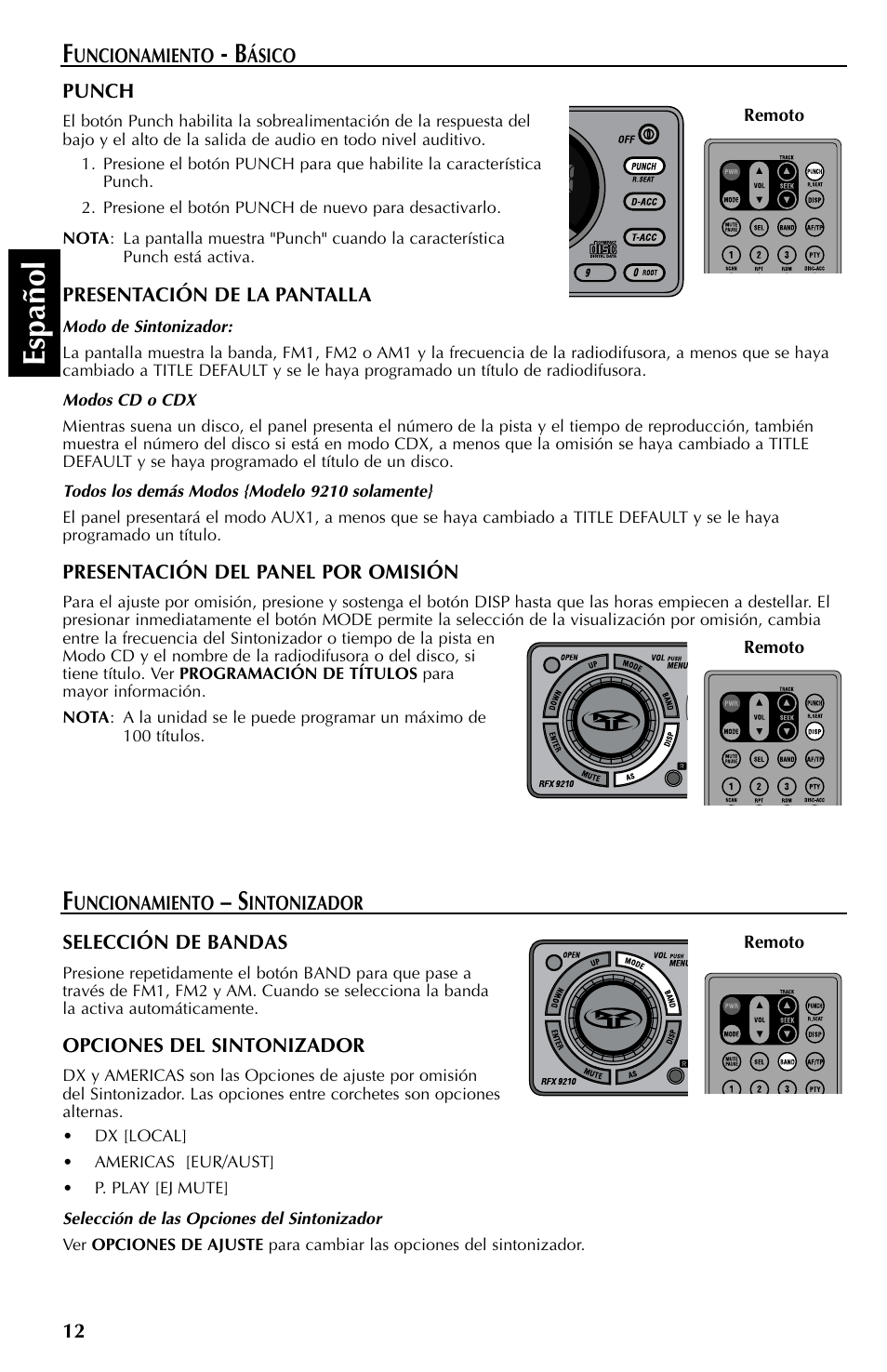 Espa ñ ol | Rockford Fosgate RFX9110 User Manual | Page 60 / 76