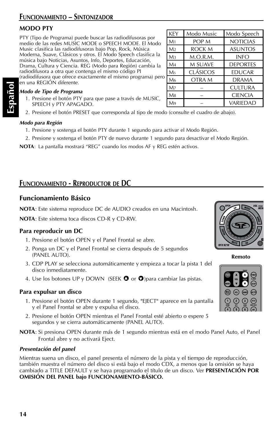 Espa ñ ol, Funcionamiento básico | Rockford Fosgate RFX9110 User Manual | Page 62 / 76