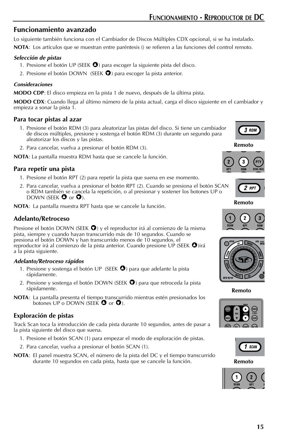 Funcionamiento avanzado | Rockford Fosgate RFX9110 User Manual | Page 63 / 76