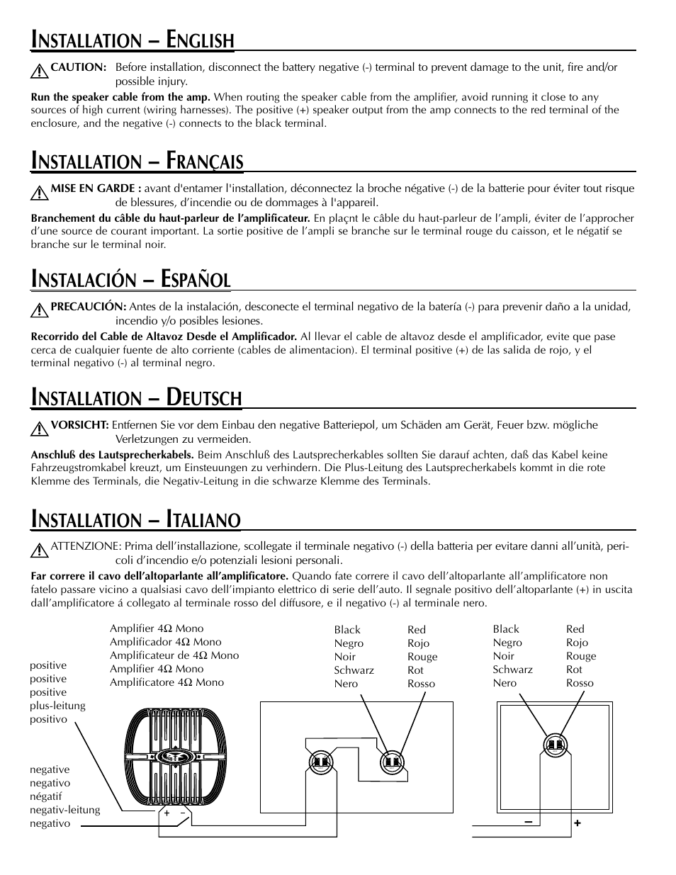 Nstallation, Nglish, Nstalación | Spañol, Rançais, Eutsch, Taliano | Rockford Fosgate RFB3102 User Manual | Page 2 / 4