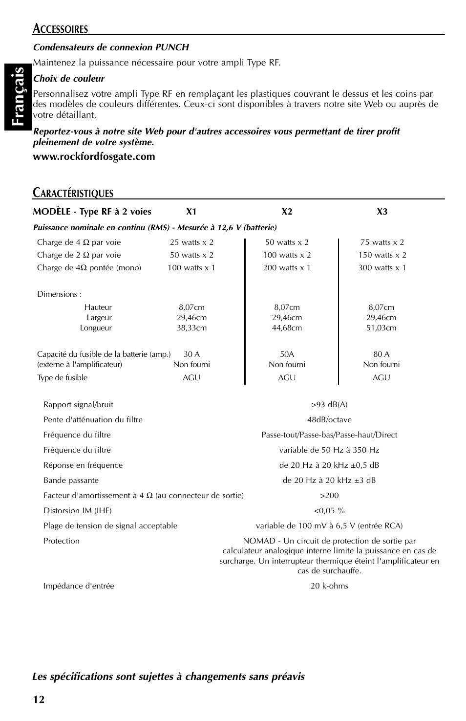 Fran çais, Ccessoires | Rockford Fosgate X2 User Manual | Page 24 / 64