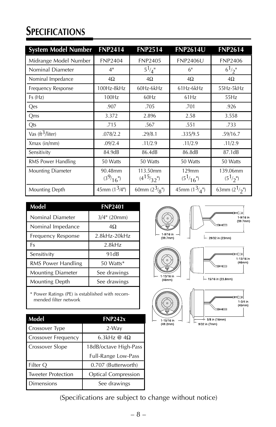 Pecifications | Rockford Fosgate FNP2614U User Manual | Page 11 / 24