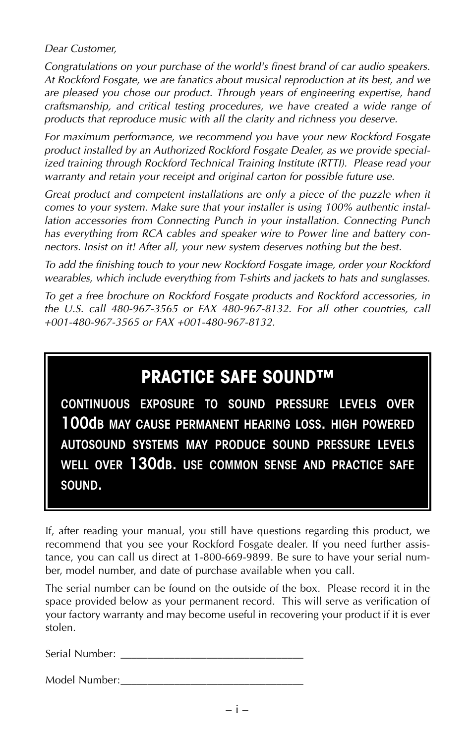 Practice safe sound, 100d, 130d | Rockford Fosgate FNP2614U User Manual | Page 2 / 24