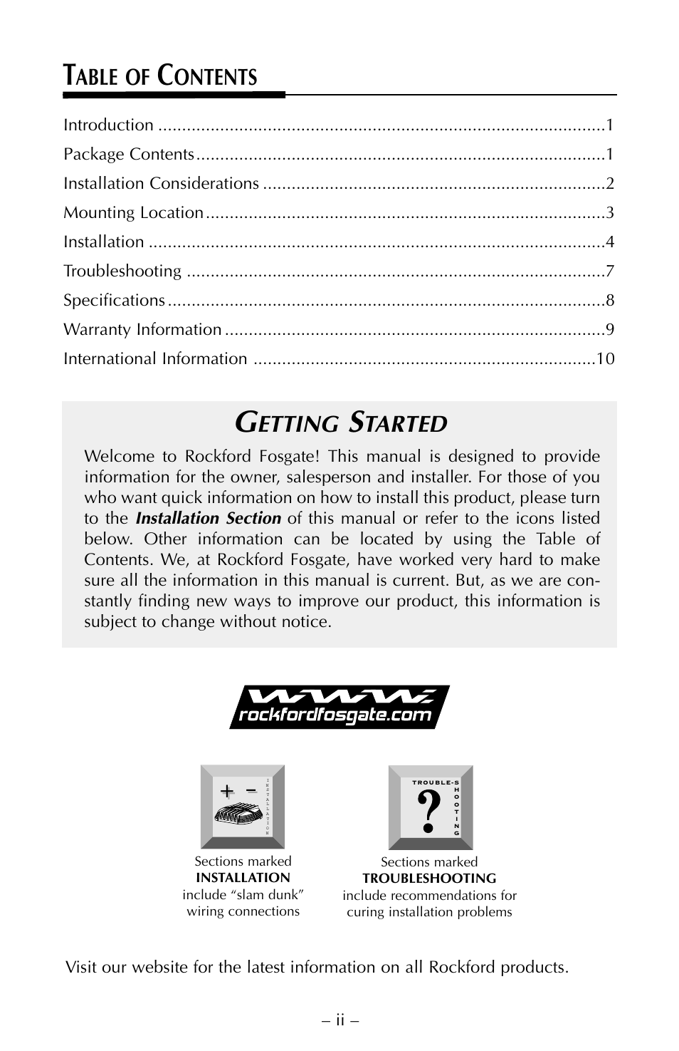 Etting, Tarted, Able of | Ontents | Rockford Fosgate FNP2614U User Manual | Page 3 / 24