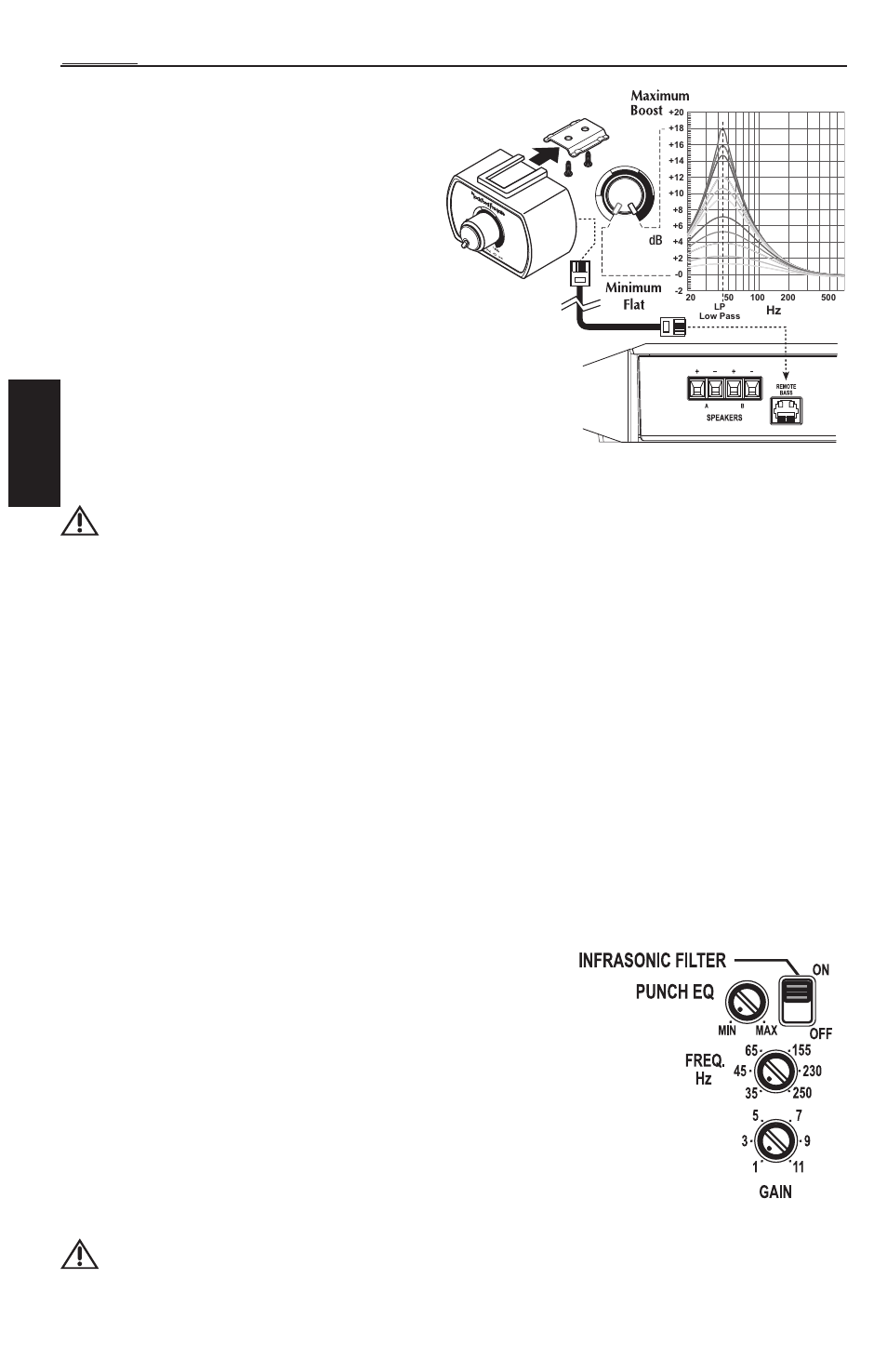 Deutsch, Etrieb punch-eq-fernbedienung (wahlweise), Infraschallfilter | Punch eq, Crossover-frequenz einstellen, Lautstärke (gain) einstellen | Rockford Fosgate T1500-1bd User Manual | Page 38 / 52