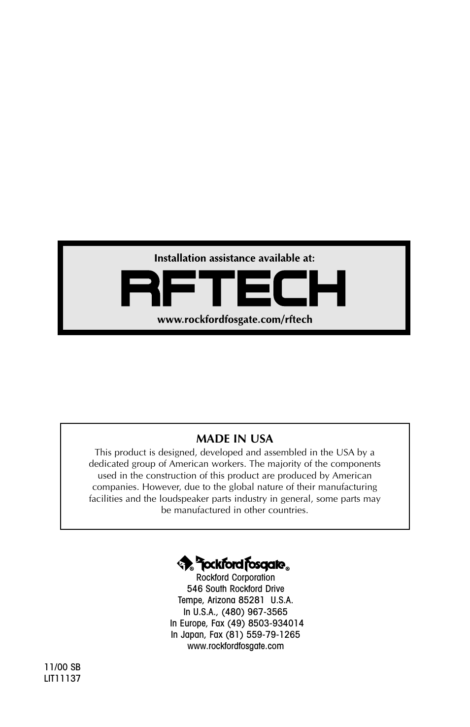 Made in usa | Rockford Fosgate FNX2405 User Manual | Page 20 / 20