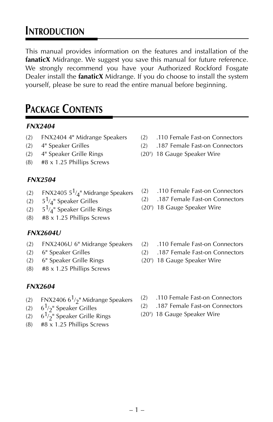 Ntroduction, Ackage, Ontents | Rockford Fosgate FNX2405 User Manual | Page 4 / 20
