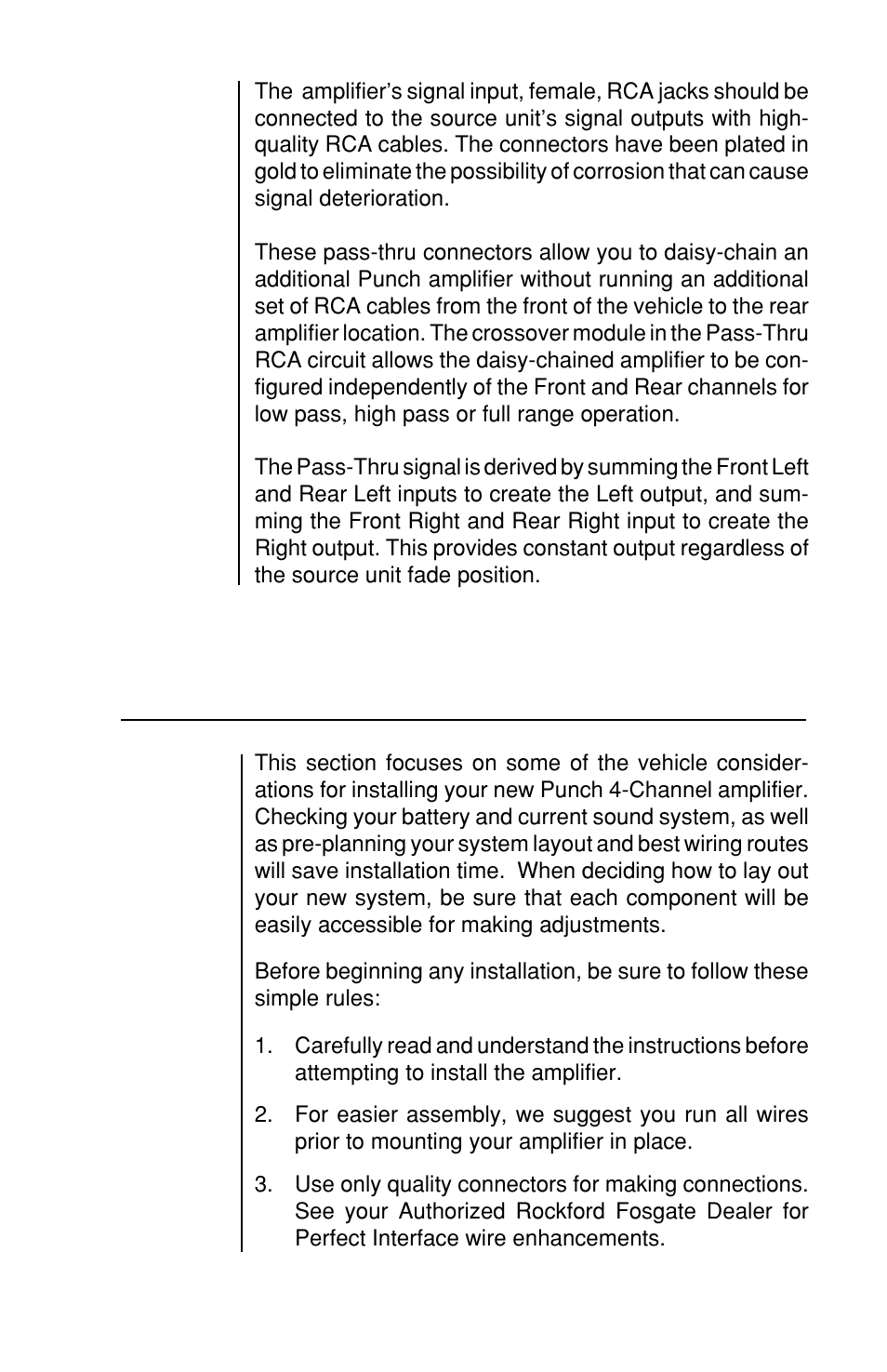 Installation considerations | Rockford Fosgate 4-CHANNEL AMPLIFIER User Manual | Page 11 / 35