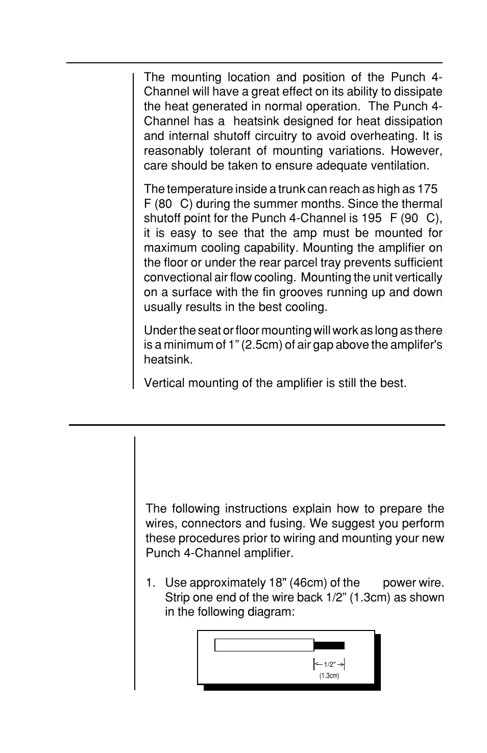 Mounting and location, Wiring the punch | Rockford Fosgate 4-CHANNEL AMPLIFIER User Manual | Page 13 / 35