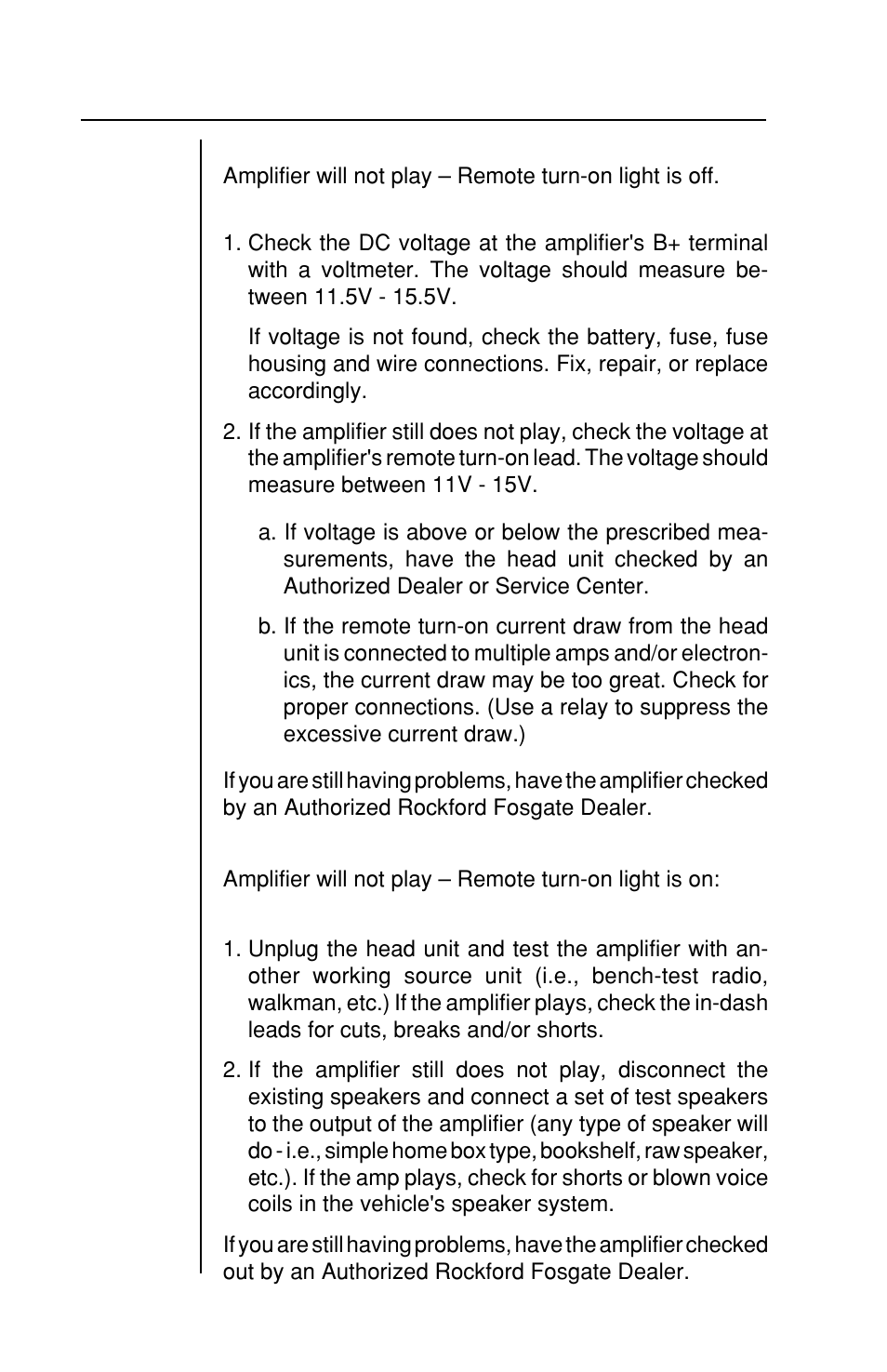 Troubleshooting | Rockford Fosgate 4-CHANNEL AMPLIFIER User Manual | Page 28 / 35