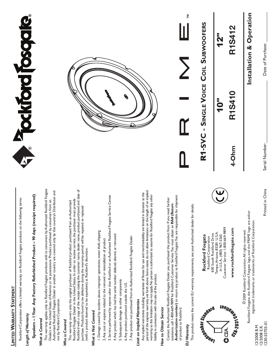 Rockford Fosgate Prime R1S412 User Manual | 4 pages