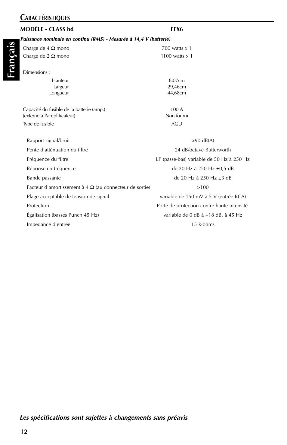Fran çais | Rockford Fosgate FFX6 User Manual | Page 24 / 64